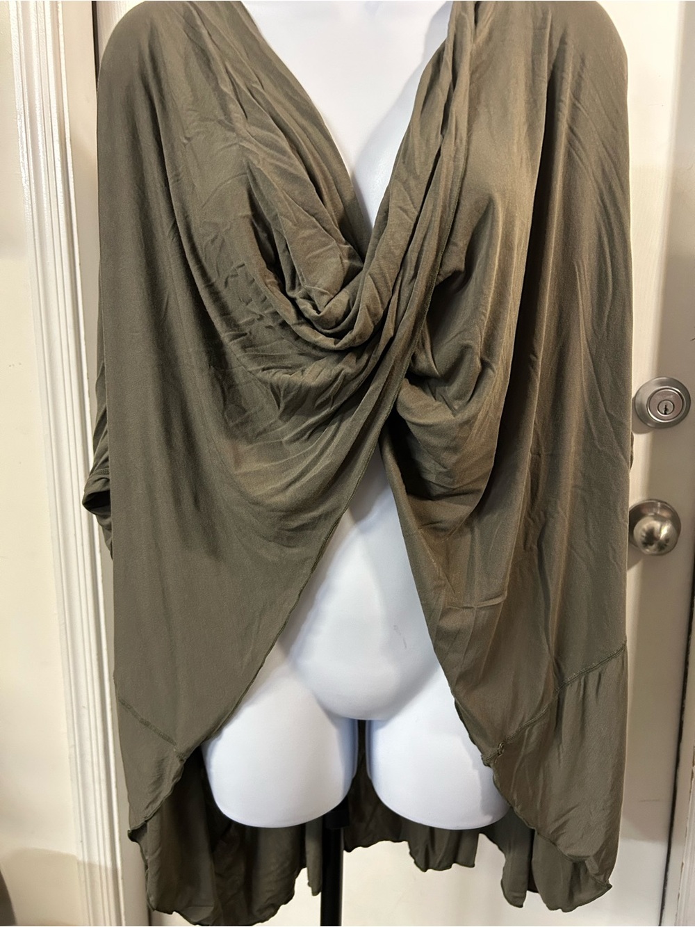 Draped Open-Front Women’s Top in Olive Green